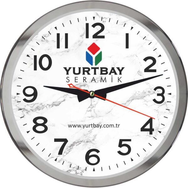 DP-202 Parlak Metal Çerçeveli Promosyon Duvar Saati 30 cm — Promosyon Duvar Saatleri